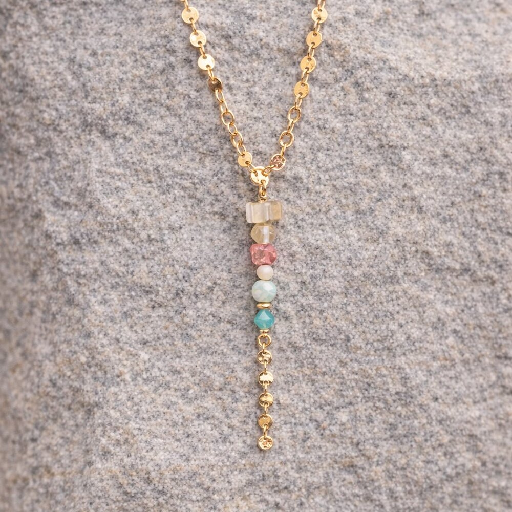 🌟Gorgeous gold disc chain beaded necklace!